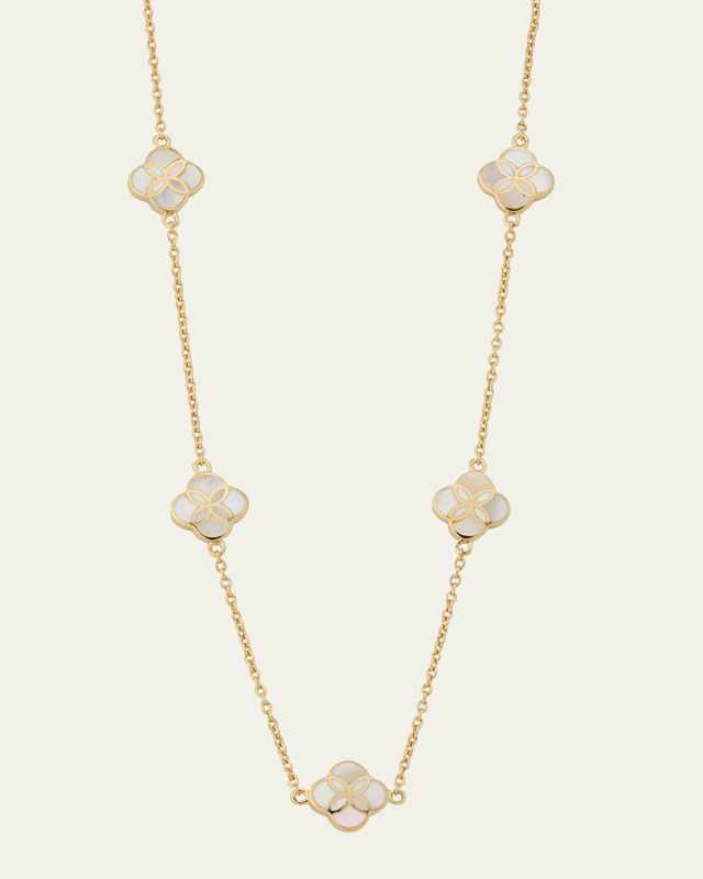 Five Petal Gemstone Station Necklace